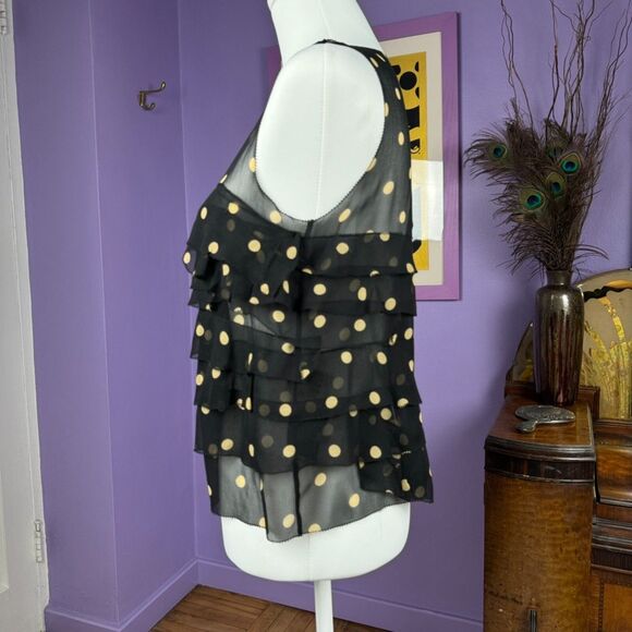 3.1 PHILLIP LIM Black Sheer Silk Chiffon Polka Dot Sleeveless Ruffle Top 🛸 Sz 2 - Picture 2 of 11